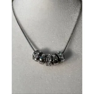 NWT! Guess Silver Tone Snake Chain Rhinestone Sliding Rondelle Ring Necklace thumbnail 2