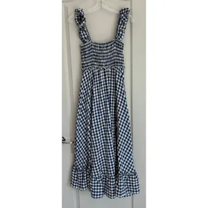 Max Studio London Blue Gingham‎ Smocked Cottagecore Midi Dress NWT M thumbnail 10