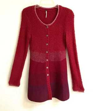 Free People wool angora ombre long button front cardigan sweater S‎ thumbnail 1