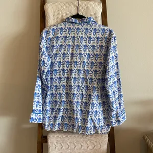 Roberta Roller Rabbit blue & white signature monkey print button down shirt thumbnail 4