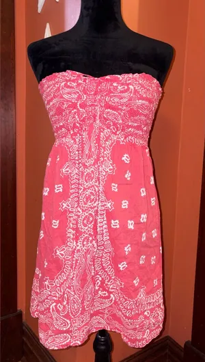 Raviya Vintage Y2K Strapless Coral-Pink Bandana Print Dress thumbnail 1