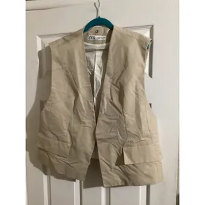 ZARA Women Beige Sleeveless Open Front Pocket Vest Blazer Oversized Medium thumbnail 4