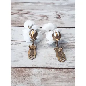 Vintage Clip On Earrings White Dangle - 1 & 5/8" Long thumbnail 4