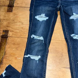 Hollister Dark Blue High Rise Super SkinnyJeans Distressed Size 00R 23W thumbnail 3