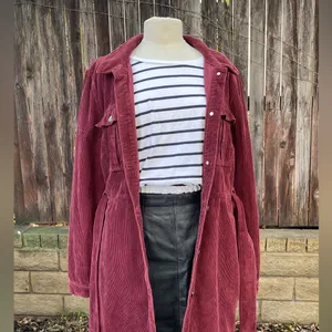 Topshop Burgundy Corduroy Belted shirt dress coat grunge fall streetwear casual thumbnail 3