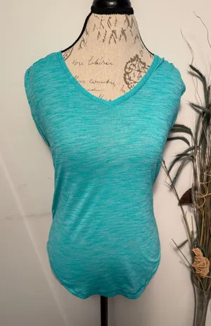 Lululemon Teal‎ Heathered V Neck Short Sleeve Athletic Top Women Size 6 thumbnail 1