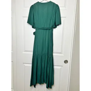 In Loom Wrap Dress Medium Green Ruffle Flutter High Low thumbnail 3