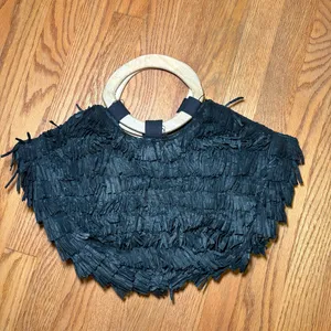 Anthropologie Fringe Bag Black Cotton thumbnail 1