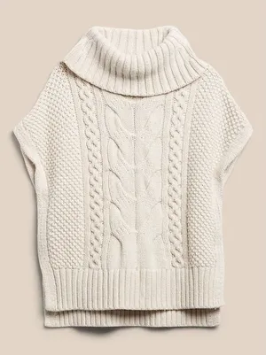 Banana Republic Womens Cable Knit Turtleneck Sweater Vest Cream Ivory XS/S thumbnail 1