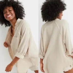Aerie oversized Gauzy Coverup Shirt thumbnail 2