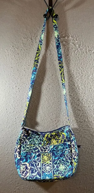 1448 | Vera Bradley Quilted Floral Cotton Adjustable Crossbody Bag Blue Green OS thumbnail 1