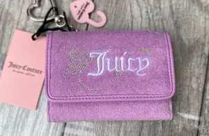Juicy Couture Violet Velour Trifold Wallet with Heart Keychain-Wing it thumbnail 1