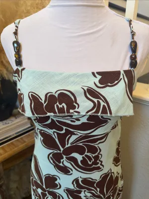Anthropologie Paper Heart Blue Brown Linen Blend Floral Maxi Dress Size XS thumbnail 3