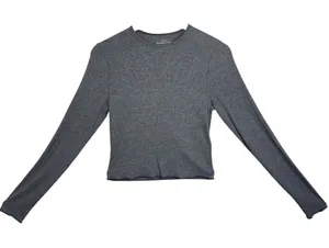 Abercrombie & Fitch AF Essential Baby Tee Gray Knit Long Sleeve Crop Top Size M thumbnail 1