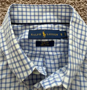 Ralph Lauren Light Blue and White Checked Button-Down Shirt thumbnail 2