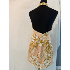 Hello Molly Tropical Floral Halter Mini‎ Dress Peach Gold US 6 M Sleeveless thumbnail 2