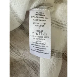 Norah Women’s L Beige Striped Button Up Shirt 100% Cotton Roll Tab Sleeves thumbnail 5