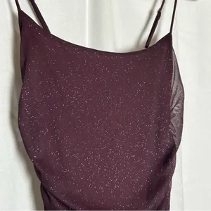 Lucy in the Sky Maroon Glitter‎ Sparkle Spaghetti Strap Bodycon Mini Dress Small thumbnail 3
