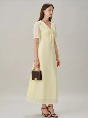 RIHOAS Pale Yellow Tie-Front Maxi Dress thumbnail 5