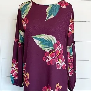 LOFT Womens Plum Purple Tropical Floral‎ Puff Sleeve Shift Dress XSP Petites thumbnail 11