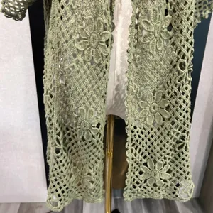 WoWo Boho Crochet Daisy Flower Open Weave Knit Top Hippie Green Size L Festival thumbnail 3