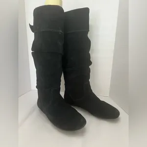 Gianni Bini Black Suede Slouch Knee High low heel Boots Foldover Cuff Size 8M thumbnail 2