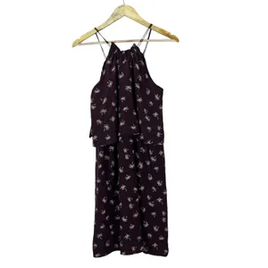 Madewell Dream Drift Overlay Palm Tree Halter Dress 100% Silk Plum Purple Size 0 thumbnail 5