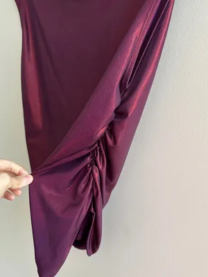 Maeve by Anthropologie Mock-Neck Ruched Shine Tank, Plum/Prune, Size Large thumbnail 12