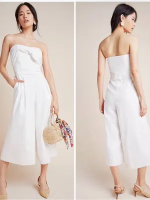 Greylin strapless linen-blend wide-leg Culotte Jumpsuit Size Medium thumbnail 8