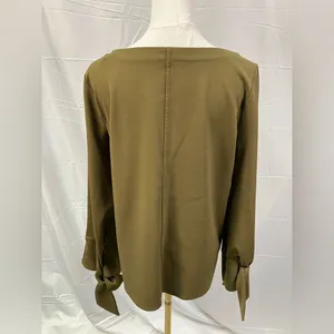 Ann Taylor Long Sleeve Tie Sleeve‎ Blouse Green Round Neck Womens Medium thumbnail 7