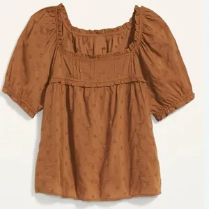 Old Navy brown square neck embroidered puff sleeve top M thumbnail 1
