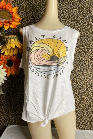 Salt Life NWOT White COASTLINE DREAMING Muscle Tank Top LARGE thumbnail 2