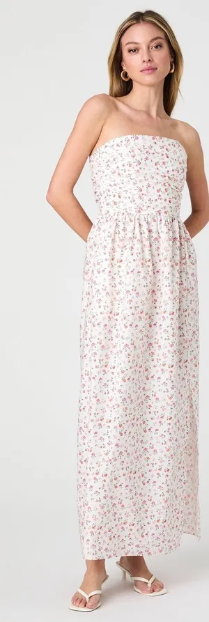 French‎ Connection Strapless Floral Maxi Dress Cerise Pink Multi Cotton - 0 NEW thumbnail 1