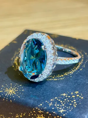 New Silver Tone Large Lagoon Oval Imitation Tourmaline Halo Style Cocktail Ring in7,8 thumbnail 1