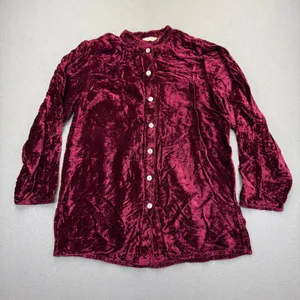 J. Jill Womens LT Tall Burgundy Crushed Velvet Pintuck Button Front Tunic Top thumbnail 1