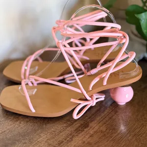 INC Chedel Pink Lace Up Sandal Women 8.5 Ball Heel Square Toe Strappy Barbiecore thumbnail 2