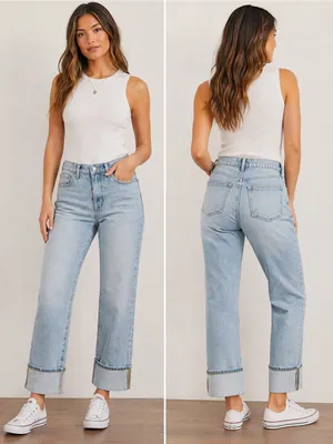 LOFT The Straight Light Wash Cuffed Jeans Size 25/0 thumbnail 2