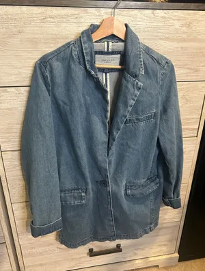 American Eagle Denim Blazer Medium Wash Single Button Jacket Womens Size M thumbnail 1