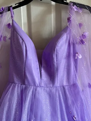 Ellie Wilde Lilac Embroidered Lace‎ Organza Sparkly Prom Dress w/Cape Sleeves 6 thumbnail 9