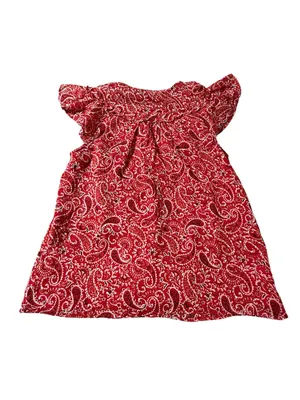LOFT Red Paisley Flutter Sleeve Keyhole Ruffle Top Blouse Women's Size Medium M thumbnail 2