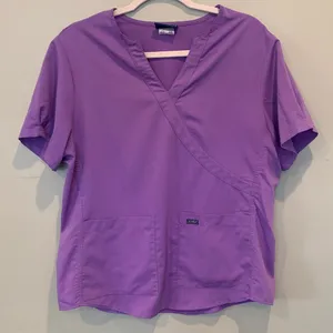 Sanibel Scrubs Women’s Large Light Purple Faux Wrap Short Sleeve Scrub Top thumbnail 1