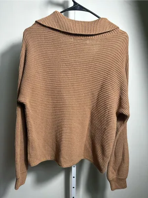 P222. Marled Women's Camel Collared Knit Sweater Tan Size M thumbnail 4