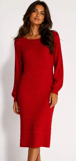 Vine & Love Midi Dress Knit Sweater Cable Red Festive‎ Christmas S Holiday Cozy thumbnail 1