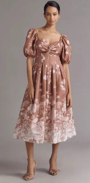 Anthropologie En Saison Monet Puff-Sleeve Square-Neck Midi Dress thumbnail 1