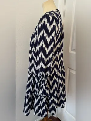 Tuckernuck Pomander Place Navy Ikat Kenzo Dress Empire Waist Swing Tiered XS thumbnail 2