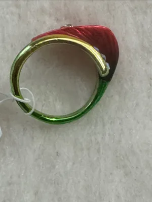 BETSEY JOHNSON CALLA LILY Pink Enamel Leaf Ring with Crystal Accents Sz 7 1/2 thumbnail 5