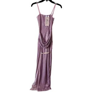 Oh Polly La Rochette Embellished Bandeau Cowl-Waist Maxi Dress Lavender Size 4 thumbnail 6