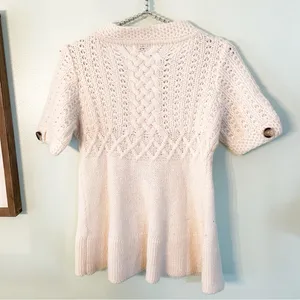 Classiques Entier Size Small Cream Mohair Wool Cable Knit Short Sleeve Button‎ thumbnail 5