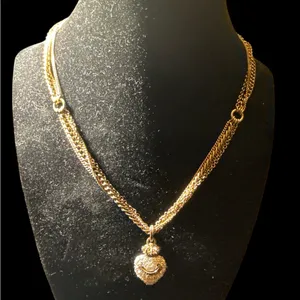 vintage juicy couture, antique gold CZ heart crown neck necklace multilayer thumbnail 4