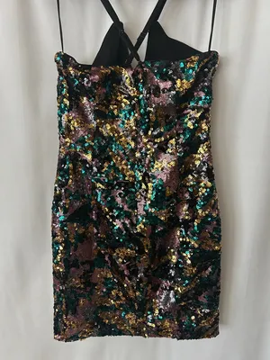 Dress the Population Sexy Black Sequins Strappy Cocktail Mini Dress **Size M**🔥🔥 thumbnail 5